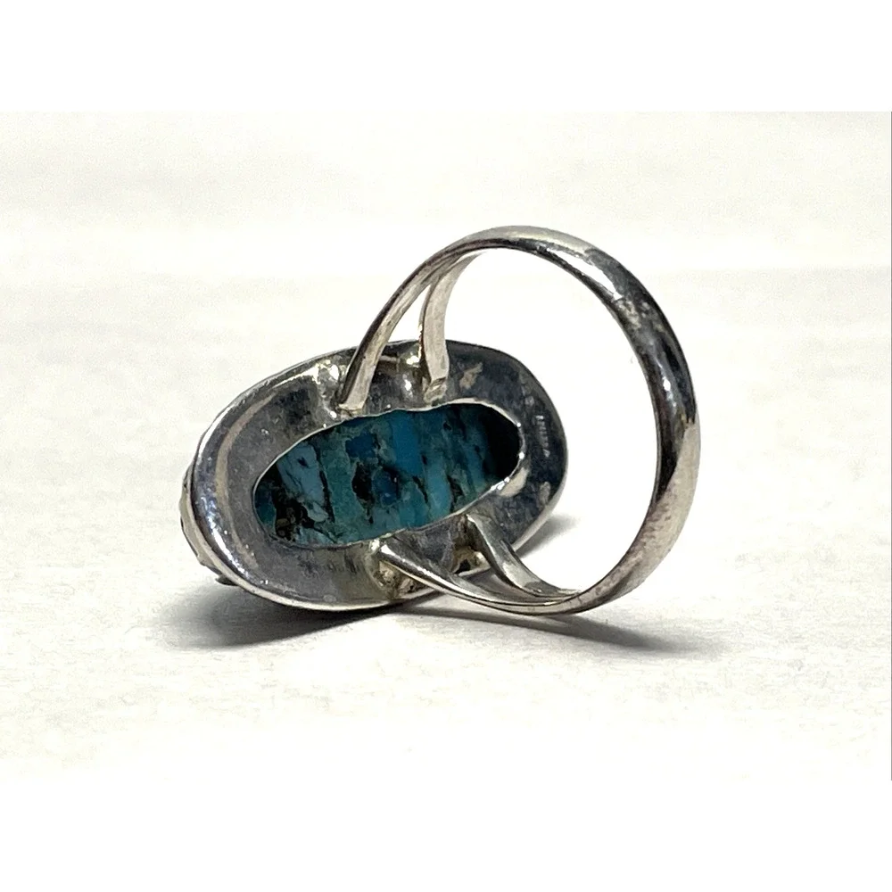 YS India 925 Sterling Silver Blue Turquoise Ring Size 7.5 6g